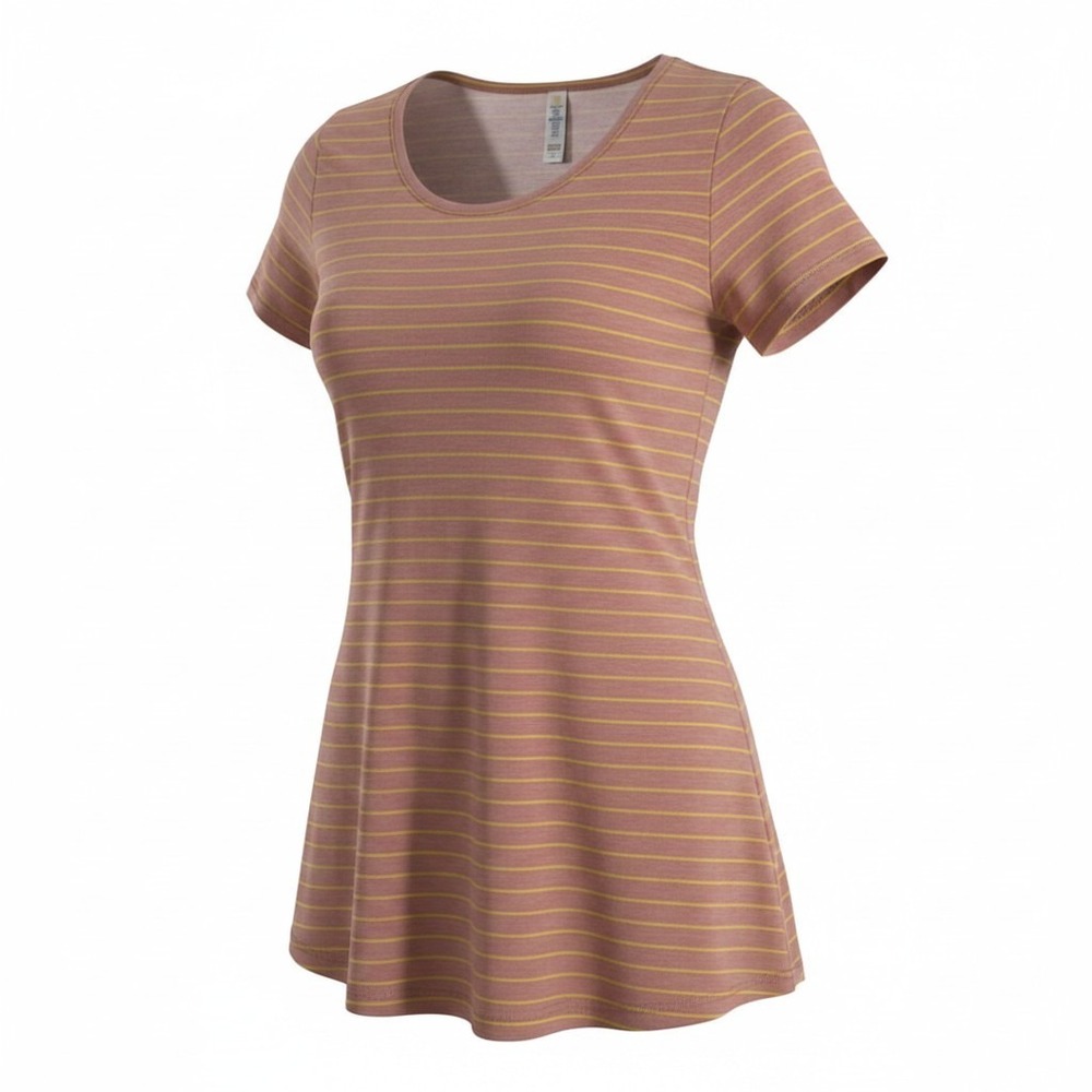 LuLaRoe Perfect T Mauve Pink Yellow Striped High Low Tunic Top Womens Small